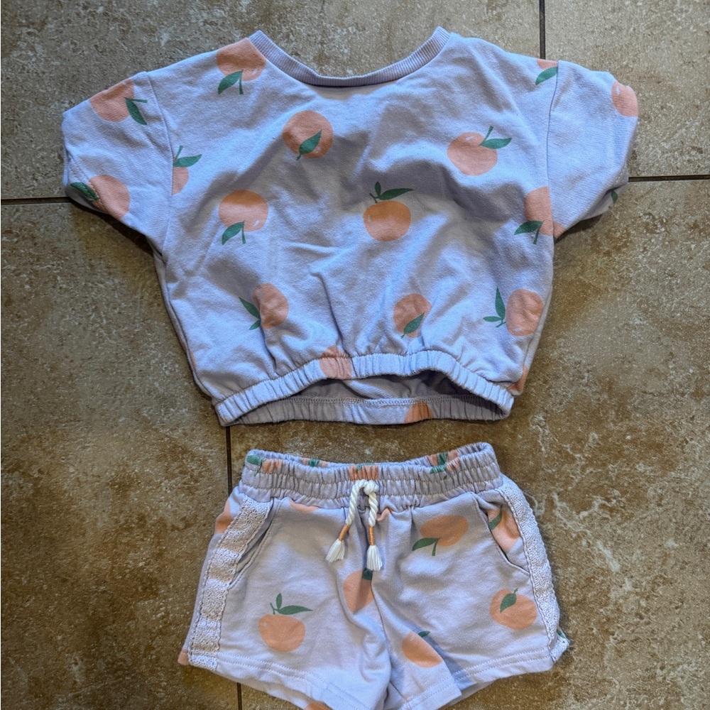 Jessica Kids Peach Print Lavender Crop Top & Shorts Set